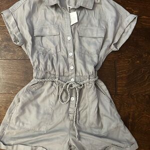C.C Light Gray Button-Front Short Romper